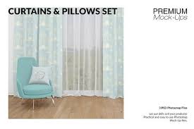 Curtains Mockup Set Pillow Set Mockup Curtains