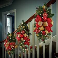 Madison Lighted Staircase Christmas Swag Red And Gold Christmas Stairs Decorations Christmas Staircase Decor Christmas Staircase