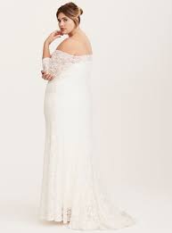 Ivory Lace Off Shoulder Fit Flare Wedding Dress Wedding Dresses Fit And Flare Wedding Dress Plus Size Wedding Gowns