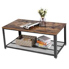 Metal Frame Coffee Table With Wooden Top And Mesh Bottom Shelf Brown And Black Bm193917 In 2020 Industrial Style Coffee Table Cheap Coffee Table Antique Coffee Tables