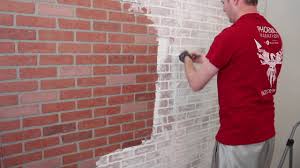I love brick fireplaces but knew the price of brick and hiring a masonry for this project was not in our budget. How To German Schmear A Faux Brick Wall Whitewashing A Faux Brick Wall Youtube