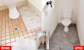United states united kingdom australia deutschland france россия 日本 italia españa danmark sverige ireland singapore new zealand india. Mum Uses Stick On Tiles From Bunnings To Transform Her Bathroom Daily Mail Online