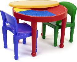 A great table for playing with and storing lego. Amazon Com Humble Crew Red Green Blue Kids 2 In 1 Plastic Building Blocks Compatible Activity Table And 2 Chairs Set Round Primary Colors Furniture Decor