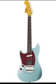 Finish options include fiesta red, sonic blue and dark lake placid blue with stripe. Left Handed Sonic Blue Fender Mustang Cobain Epiphone Fender Mustang Guitar Fender Guitars