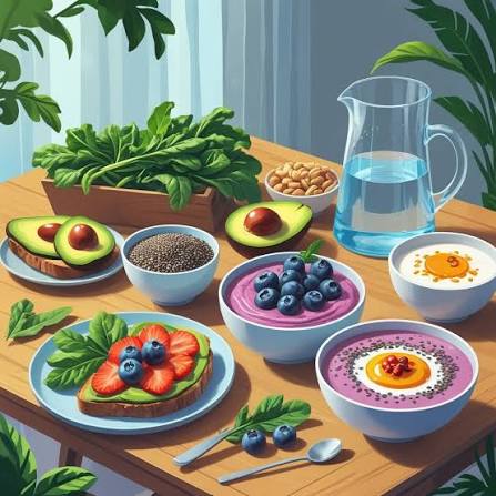Nutritious organic bowl with fresh fruits and vegetables