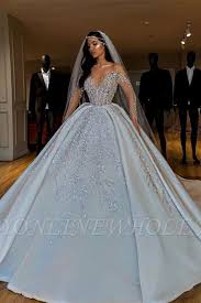Satin ball gown wedding dress with bling. Sparkle Diamond Long Sleeves Luxury Ball Gown Wedding Dresses Disney Wedding Dresses Ball Gown Wedding Dress Ball Dresses