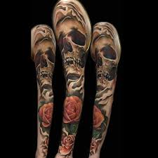 Pencil, fine pen liner, thick pen liner, tea stained paper. Skull And Rose Sleeve Tattoo Designs Tattoo Designs Ideas