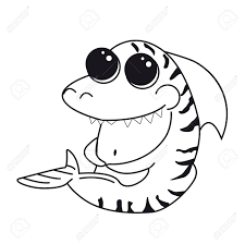 50 best printable baby shark coloring pages. Coloring Page Tiger Shark With Big Eyes Cartoon Funny Isolated Character Sea Print For Clothes Cups Poster Card With Cute Black Shark Silhouette On White Background Vector Illustration Royalty Free Cliparts Vectors