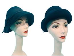 Vintage 1950s Black Fedora Henry Pollak Satin Bow Bucket Hat