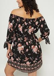 Plus Black Floral Print Chiffon Off Shoulder Dress Rue21 Casual Dresses For Women Casual Dresses Dresses