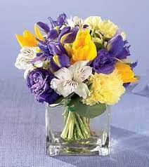 Purple Yellow Floral Arrangement Spring Wedding Bouquets Yellow Flower Centerpieces Flower Centerpieces Wedding