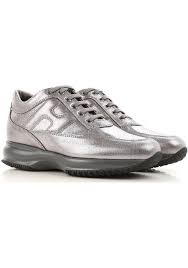 hogan interactive womens sneakers in silver leather