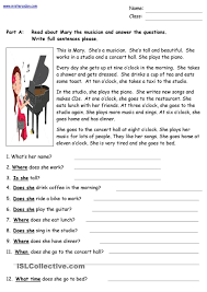 Mary The Musician Simple Reading Comprehension Reading Skills Worksheets English Reading Reading Comprehension Worksheets