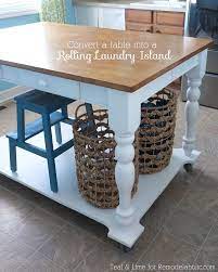 This inexpensive diy kitchen island cost just $15 to build. How To Turn A Table Into A Rolling Island Craft Room Tables Diy Kitchen Island Kitchen Island Dining Table