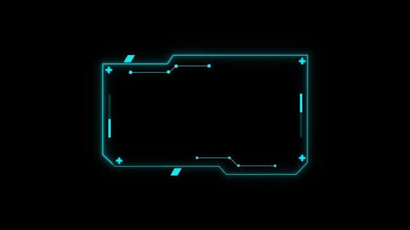 Futuristic Neon HUD Frame Overlay Cyan Digital Interface Element Glowing  Geometric. Futuristic neon HUD frame with cyan overlay. Digital interface  displays data concept, network, information