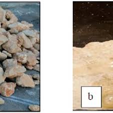 a) Limestone, b) Limestone Reaction with HCl.