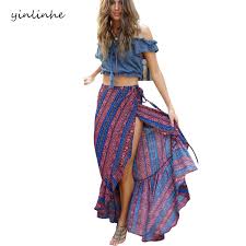 Offrant une touche moderne à un imprimé rose à l'ancienne, la jupe maxi en satin épais de ganni est une pièce remarquable pour la nouvelle saison. Yinlinhe Taille Haute Longues Ceintures Jupes Porte Feuille Femmes Imprimer Split Boheme Sirene Plage Maxi Jupes Ete Violet Plisse Falda 025 Aliexpress