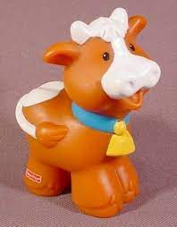 Fisher Price Little People 1997 Reddish Brown Cow Farm Animal With Yellow Bell White Horns Cow Toys Animal Figures Farm Animals