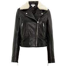 Whistles Fur Collar Leather Biker 540 Liked On Polyvore Featuring Outerwear Jackets Bla Fur Collar Leather Jacket Fur Collar Jacket Short Leather Jacket