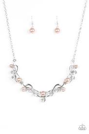 Tie The Knot Brown White Pearl Necklace Brown Necklace Necklace Earring Set