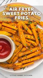 Air fryer french fries are savory cut potatoes seasoned with kosher salt, cumin, smoked paprika, fresh ground black pepper, onion powder, and a little bit of canola oil. Best Air Fryer Sweet Potato Fries Little Sunny Kitchen