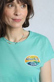 Seashore Organic Cotton Back Print Graphic T-Shirt Aqua blue