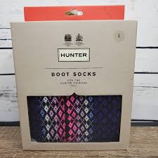 Hunter Boot Socks Tall Blue Pink Large Nwt