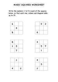 The examples of magic square of order 3x3 has been shown below: Magic Squares Puzzle Worksheet Teaching Resources