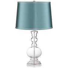 Clear Glass Fillable Teal Satin Shade Apothecary Table Lamp 62p16 Lamps Plus Zigzag tan paper shade table lamp with walnut wood base.