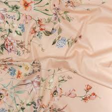 Stretch Cotton Sateen - Pink Floral Border - La Marche des Fleurs Print -  Mood Exclusive Jacques Collection