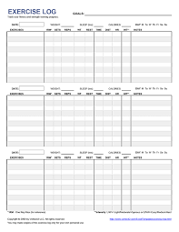 Free Printable Exercise Log Pdf From Vertex42 Com