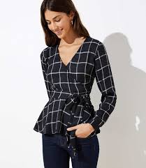 Black And White Women S Clothing Store Shop Loft For Stylish Women S Clothing You Ll Love Our Irresistible Plaid Wrap Blouse Shop Loft Fashion Tops Ladies Tops Fashion Affordable Fashion Blogger