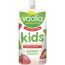 Shop in store or online. Vaalia Kids Probiotic Lactose Free Yoghurt Pouch Strawberry 140g Woolworths