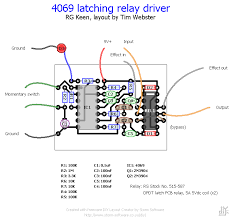 After setting the relay state, you do not need to supply power for the latching relay any more, which makes it especially low power consumption. Printed Circuitboard Layout For 4069 Latching Relay Switching Schematic By R G Keen Relay Bypass Direct Boxes