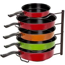 Buy Songmics Pan Organizer Rack Holder For Kitchen Cabinet Pantry Frying Pan Amp Skillet Storage Brown Uk Pan Organization Bakeware Rack Pot Lid Organization