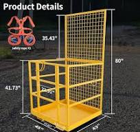 Forklift Safety Cage - 43"x43" Foldable Work Platform (1,400LB Capacity) W/  Mesh Screen