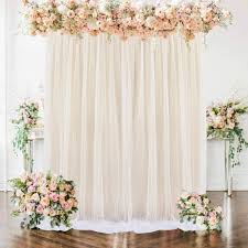 QueenDream Ivory Tulle Backdrop Curtains 5ftx7ft Weddings Backdrop Drapes  for Baby Shower Party Photo Wall Stage Ceremony Photography Background 