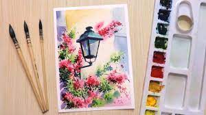 Simply dip your brush in water only, and spread a little bit of water around the page. Watercolor Painting For Beginners Beautiful Flower And Lamp Youtube