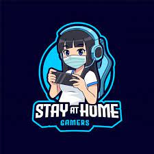 Cute Gamer Girl Wear Face Mask Stay At Home Esport Logo Cute Games Gamer Girl Logo Design Art