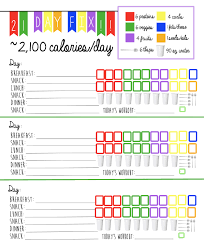 21 Day Fix Meal Tracking Sheet For 2 100 Calorie Bracket