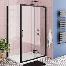 Turin Matt Black 1200 X 800mm Sliding Door Shower Enclosure Pearlstone Tray Victorian Plumbing Uk Shower Enclosure Sliding Shower Door Black Shower