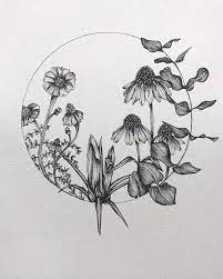 This Circle Of Flowers Includes Eucalyptus Cone Flowers And Crocus Mix And Match With Other Prints In The Shop To Create Tatoo Tatuagens Diversas Tatuagens