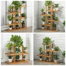 Heavy Duty Flower Planter Solid Multiple Tier Plant Stand Long Bamboo Flower Rack Table Outdoor Shelf For Plants Modern Outdoor Shelves Plant Stand Indoor Plant Shelves