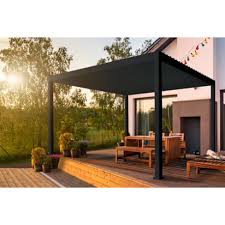 Pergola bioclimatique a lames orientables. Pergola Autoportee Bioclimatique En Aluminium Gris Anthracite Avec Lames Orientables Manuellement 12 M 300 X 400 X 250 Cm