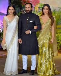 Saif Ali Khan Pataudi With Wife Kareena Kapoor Khan Sis In Law Karisma Kapoor At Sonam S Reception Party Bollywood Celebrities Bollywood Fashion Sonam Kapoor