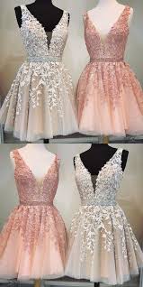 Short A Line V Neck Beaded Sashes Tulle Prom Homecoming Dresses Lace Embroidery Lace Homecoming Dresses Homecoming Dresses Short Lace Dress