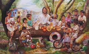 Jesus And Children Feast At Table Kids Party 945 572 Scripture Painting Jesus Painting Art