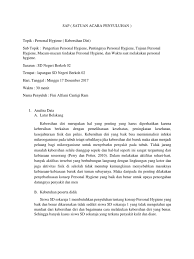 Kebersihan diri (personal hygiene) pada ibu nifas. Sap Personal Hygiene Fini