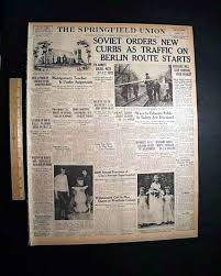 At one minute past midnight an american army jeep left berlin for airlift cargo workers cheer as they read of the blockade lifting in a berlin newspaper. Berlin Blockade Ends Rarenewspapers Com