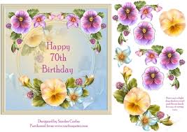 70th happy birthday greeting card | cards. Happy 70th Birthday Floral Topper Cup862763 719 Craftsuprint